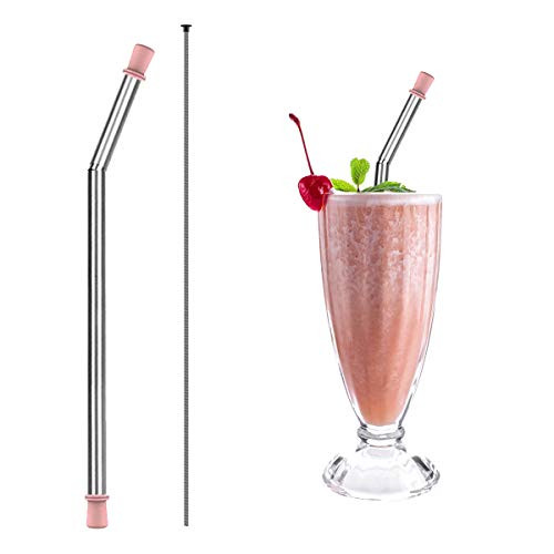 Portable Reusable Straws Reusable straws Reusable Silicone Straws Food-Grade Collapsible Silicone Drinking Straw Collapsible Metal Straws Stainless Steel Straws with Cleaning Brush (Pink 1 Pack)