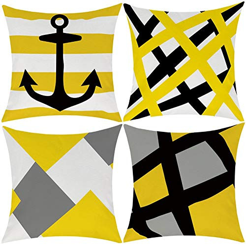 EZVING Yellow Black Strip Anchor Throw Pillow Covers, Decorative Pillowcase Cushion Covers Case for Couch Car Sofa Bed 18 x 18 Inch Set of 4 EZVING Yellow Black Strip Anchor Throw Pillow Covers, Decorative Pillowcase Cushion Covers Case for Couch Car Sofa Bed 18 x 18 Inch Set of 4