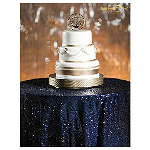 ShinyBeauty Navy Blue-Sequin Tablecloth-30lnch Premium Quality Round Glitz Sequin Table Linen for Wedding Party Decoration