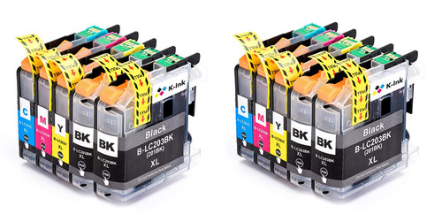 K-Ink Brother LC203 LC 203XL LC201 Compatible Replacement Ink Cartridges (10 Pack - 4 Black, 2 Cyan, 2 Magenta, Yellow)