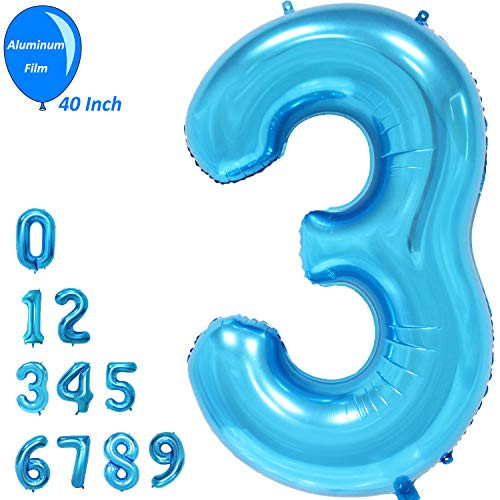 Large Number Balloons Blue Giant Helium Big Foil Mylar Balloons Birthday Party Decorations Wedding Decor 40 Inch (Number 3)