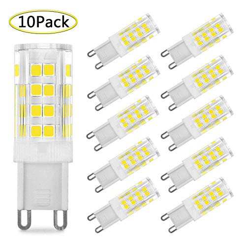 G9 LED Bulb 5W Equivalent to 40W Bi-Pin G9 Base Halogen Bulbs AC 110V-120V Daylight White 6000K-6500K G9 LED Light Bulbs, Non-Dimmable (10 Pack)