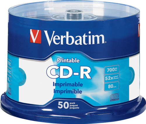 Verbatim(R) CD-R Printable Disc Spindle, White, Pack Of 50 Verbatim(R) CD-R Printable Disc Spindle, White, Pack Of 50