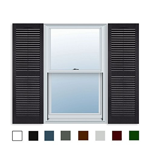 ExteriorSolutions.com 15 Inch x 35 Inch Standard Louver Exterior Vinyl Window Shutters, Black (Pair)