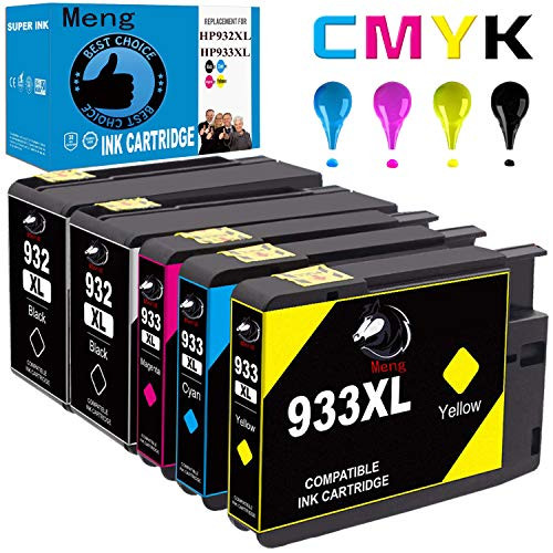 Meng 932XL 933XL Compatible Ink Cartridge Replacement for HP 932 933 Work with HP Officejet 6600 Officejet 6700 Officejet 7612 Officejet 6100 Officejet 7610 Officejet 7110 (2 BK+ 1 C+ 1 M+1Y)