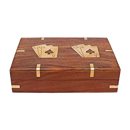 Indian Glance Double Deck Playing Card Holder Box Case Wood Tray - Playing Cards Storage Box Case - christmas Gifts for Seniors | Men