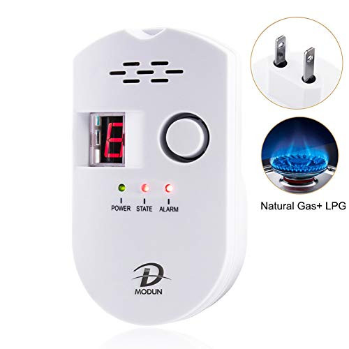 Gas Alarm Detectors- LPG/Natural/Coal Gas Combustible Gas Detector for Home, Propane Butane Methane Gas Sensor Strobe Light Warning, Digital Display Plug-in Gas Leakage Detector (White)