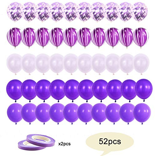 52pcs 12 Inch Purple and White Balloons Confetti Balloons Latex Balloons for Birthday Party Decoration Girls Baby Shower Decorations Wedding Ceremony Princess Party