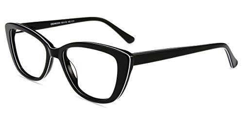 Firmoo Anti- Blue Light Computer Reading Glasses Vintage Cateye TR Plastic Black-White Frame for Women, for Contact Wearers(0.00)