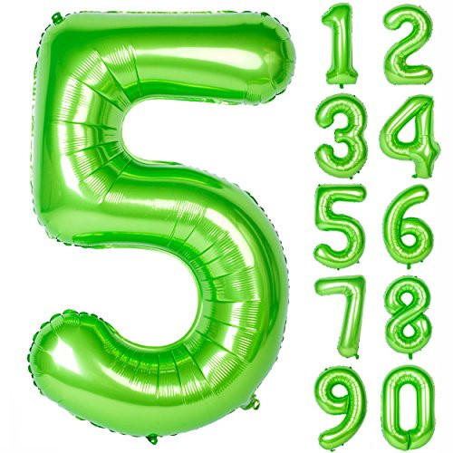 40 Inch Green Large Numbers 0-9 Birthday Party Decorations Helium Foil Mylar Big Number Balloon Digital 5