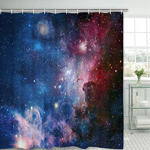 Smurfs Yingda Galaxy Starry Sky Shower Curtains with 12 Hooks, Durable Bath Curtain Waterproof Bathroom Shower Curtain