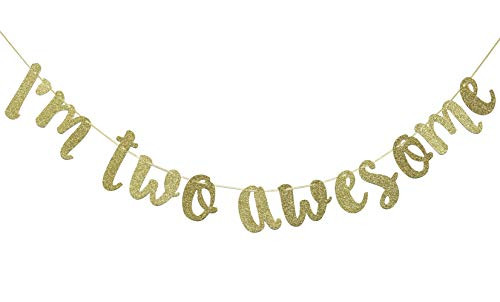 I'm Two Awesome Glitter Banner, Two Years Old Banner, 2nd Birthday Party Decor (Gold) I'm Two Awesome Glitter Banner, Two Years Old Banner, 2nd Birthday Party Decor (Gold)