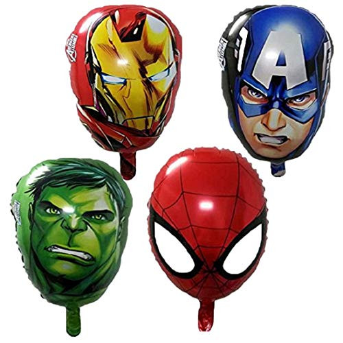 ELSANI 4-pack Superhero Birthday Party Mylar Foil Balloon Avengers Super Hero Birthday Party Supplies Party Decorations(Spiderman/Ironman/Hulk/Captain America)