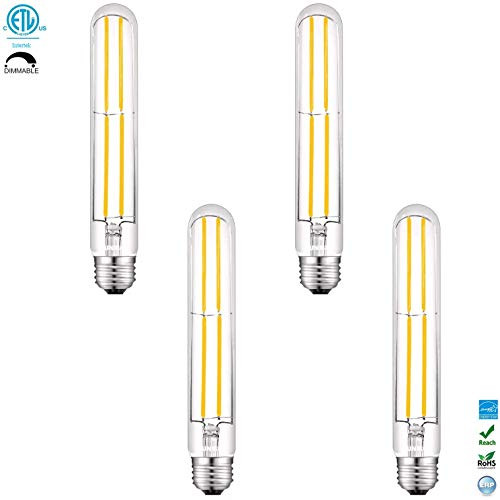 LED Tubular Light Bulbs T10 T30 Edison Style Filament Bulb Dimmable 6Watts 60W Equivalent 600lm 4000K E26 Base 120V Clear Glass Cover Long Lasting Light Bulbs ETL Listed 4 Pack