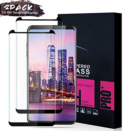 Pazon LG V35 ThinQ/V30 Plus/V30 Screen Protector Glass [2 Pack], Full Coverage HD Tempered Glass Anti-Scratch Bubble-Free Screen Protector for LG V35 ThinQ/V30 Plus/V30