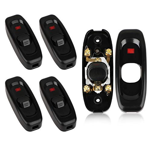 5-Pack 10A 250V Desk Lamp Button Inline Cord Switch ON/OFF Button Switch with LED Indicator for Table Lamp Desk Light Bed Lamp(Black1-5pcs)