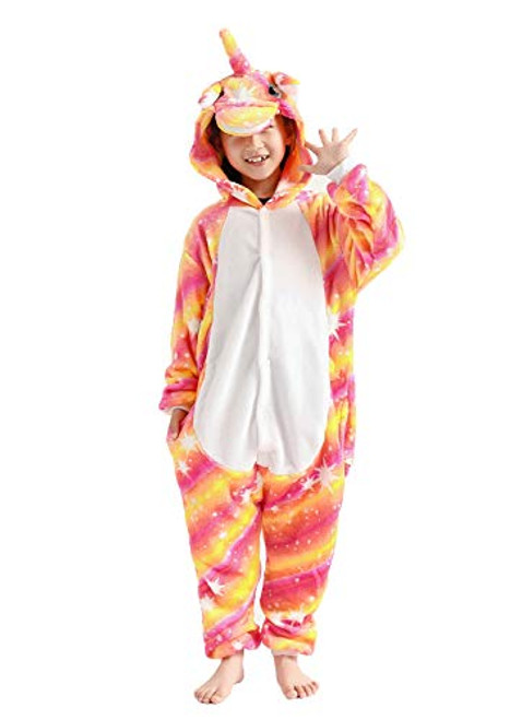 Kids Animal Onesie Unicorn Flannel Pajamas Cosplay Costume Bright 10-12T