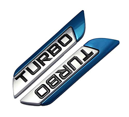 2pcs Metal TURBO Premium Car Side Fender Rear Trunk Emblem Badge Decals Universal (Blue TURBO)