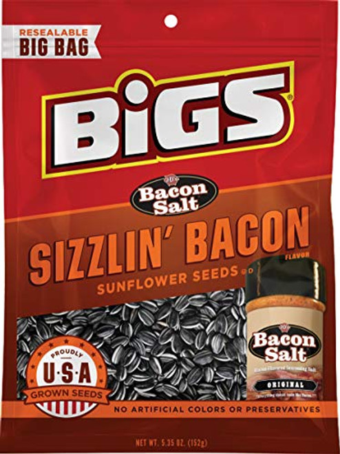 BIGS Bacon Salt Sizzlin' Bacon Sunflower Seeds, 5.35-Ounce Bag(Pack of 12) BIGS Bacon Salt Sizzlin' Bacon Sunflower Seeds, 5.35-Ounce Bag(Pack of 12)