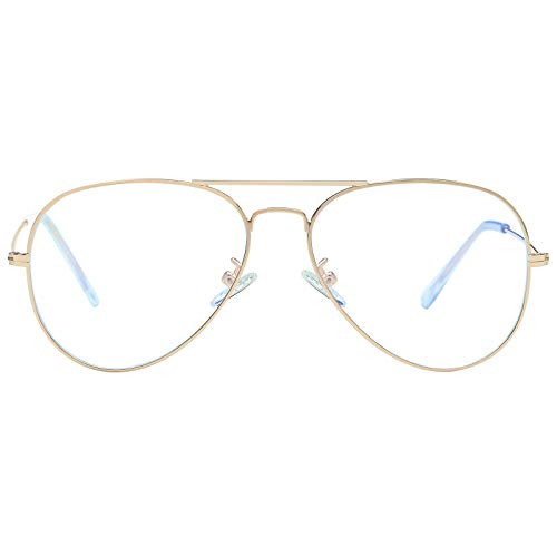 Blue Light Blocking Aviator Glasses for Women Men Lightweight Metal Frame Computer Glasses Anti-eyestrain Gaming Eyeglasses