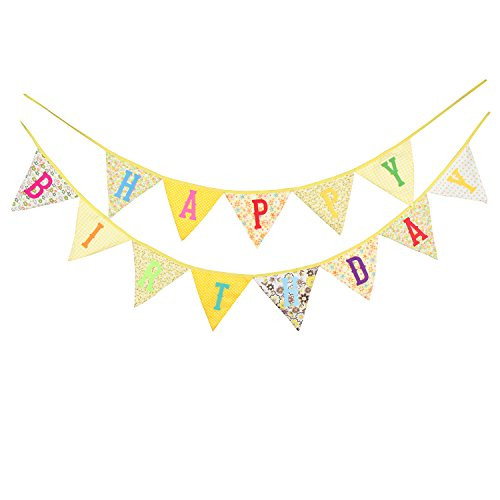 Happy Birthday Party Banner, Birthday Party Decoration Bunting Banner with Happy Birthday Letters Wall Banner Flag Garland (Yellow)