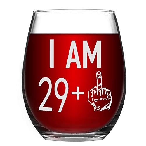 29 + One Middle Finger Wine Glass Birthday Gift, Anniversary Gift Ideas for Marriage, 30th Birthday Party Decoration Wine Glasses for Best Friend (Wine Glass, Turning 30)