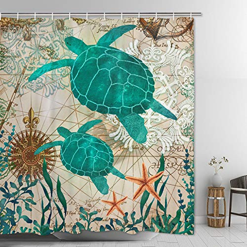 Likiyol Sea Turtle Shower Curtain, Turtles Bathroom Shower Curtain with 12 Hooks Ocean Animal Landscape Shower Curtain for Bath Room Durable Waterproof Fabric Shower Curtain