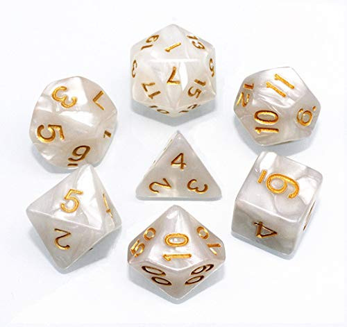 HD DND Dice Set Pearl White RPG 7-Die Dice Set Fit Dungeons and Dragons(D&D) Pathfinder MTG Role Playing Games Polyhedral Dice with Dice Pouch