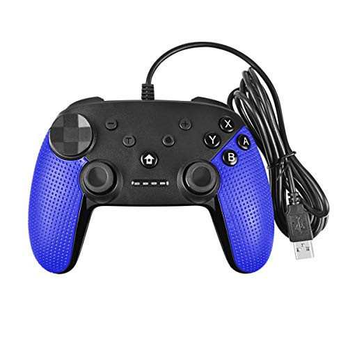 Powtree USB Wired Pro Controller for Nintendo Switch PC PS3 Android Game Controllers with Gyro Axis Motion Controls Rumble Vibration Sense (Blue)
