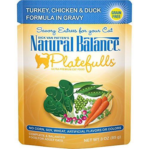 Natural Balance Platefulls Grain Free Cat Food, Turkey, Chicken & Duck Formula In Gravy, 3-Ounce Pouches (Pack Of 24)
