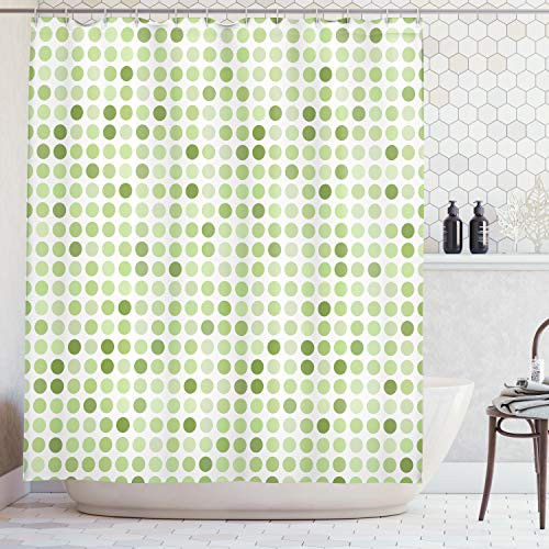 Ambesonne House Decor Collection, Circles Pattern and Fashion Trend Monochromic Oval Classics Rounded Image, Polyester Fabric Bathroom Shower Curtain Set with Hooks, Green Olive