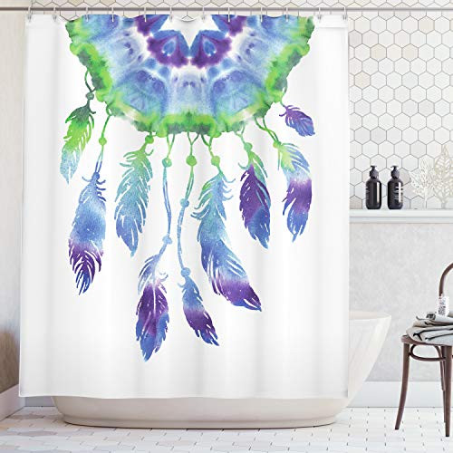 Ambesonne Tribal Shower Curtain, Dreamcatcher with Bird Feathers in Watercolor Painting Effect Ethnic, Cloth Fabric Bathroom Decor Set with Hooks, 70" Long, Purple Green Ambesonne Tribal Shower Curtain, Dreamcatcher with Bird Feathers in Watercolor Painting Effect Ethnic, Cloth Fabric Bathroom Decor Set with Hooks, 70" Long, Purple Green