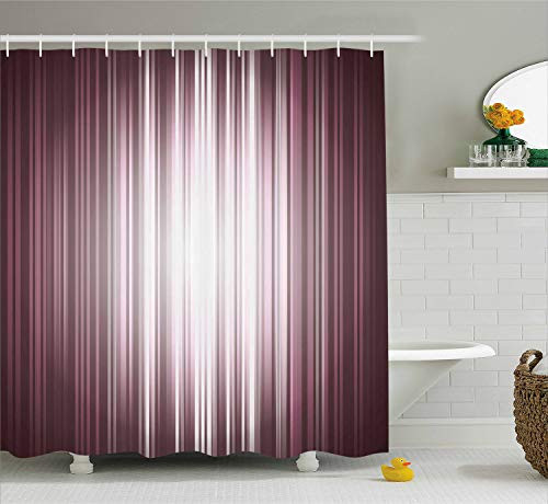 Ambesonne Purple Shower Curtain, Futuristic Digital Style Stripes and Rays in Unusual Abstraction, Cloth Fabric Bathroom Decor Set with Hooks, 84" Extra Long, Mauve Silver