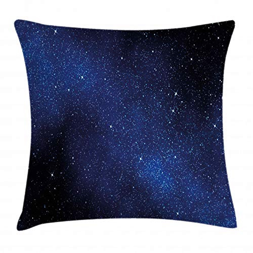 Ambesonne Night Sky Throw Pillow Cushion Cover, Nebula Galaxy Stars Milky Way in Ombre Colors Outer Space Universe Image, Decorative Square Accent Pillow Case, 16 X 16 inches, Dark Blue and White