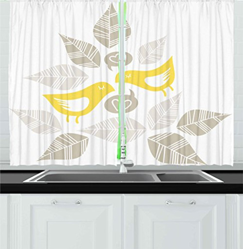 Ambesonne Bird Kitchen Curtains, Abstract Modern Art Deco Design Inspired Birds and Leaves Illustration, Window Drapes 2 Panel Set for Kitchen Cafe Decor, 55" X 39", Yellow Ambesonne Bird Kitchen Curtains, Abstract Modern Art Deco Design Inspired Birds and Leaves Illustration, Window Drapes 2 Panel Set for Kitchen Cafe Decor, 55" X 39", Yellow