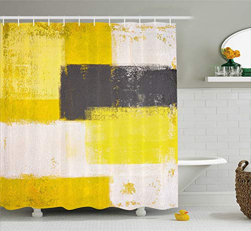 Ambesonne Grey and Yellow Shower Curtain, Abstract Grunge Style Brushstrokes Painting Style, Cloth Fabric Bathroom Decor Set with Hooks, 70" Long, White Charcoal Ambesonne Grey and Yellow Shower Curtain, Abstract Grunge Style Brushstrokes Painting Style, Cloth Fabric Bathroom Decor Set with Hooks, 70" Long, White Charcoal