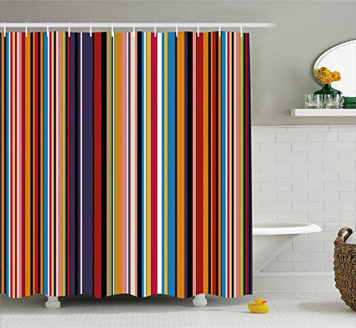 Ambesonne Abstract Shower Curtain, Vibrant Colored Stripes Vertical Pattern Funky Modern Tile Illustration, Cloth Fabric Bathroom Decor Set with Hooks, 84" Extra Long, Orange Purple