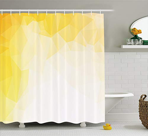 Ambesonne Yellow and White Shower Curtain, Fractal Mosaic Form with Simplistic Abstract Triangles with Ombre Effect, Cloth Fabric Bathroom Decor Set with Hooks, 70" Long, Yellow White
