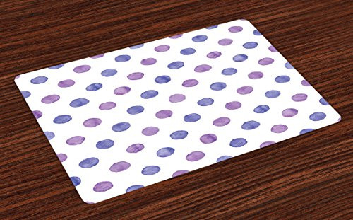 Ambesonne Purple Place Mats Set of 4, Watercolor Paint Style Nostalgic Retro Style Polka Dot Pattern Nursery Theme Classic, Washable Fabric Placemats for Dining Table, Standard Size, Lilac Blue