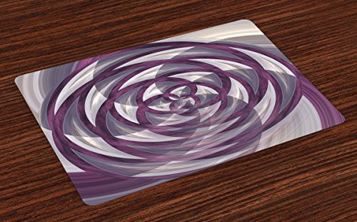 Lunarable Fractal Place Mats Set of 4, Sphere Blooming Flower Rose Like Colored Image with Different Details, Washable Fabric Placemats for Dining Table, Standard Size, Purple White