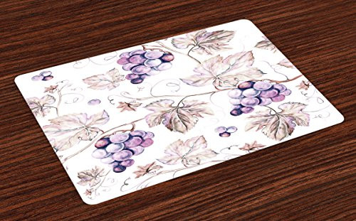 Lunarable Vine Place Mats Set of 4, Vintage Drawing Style Hand Drawn Grapes and Detailed Leaves Nature Wine Making Print, Washable Fabric Placemats for Dining Table, Standard Size, Purple Tan Lunarable Vine Place Mats Set of 4, Vintage Drawing Style Hand Drawn Grapes and Detailed Leaves Nature Wine Making Print, Washable Fabric Placemats for Dining Table, Standard Size, Purple Tan