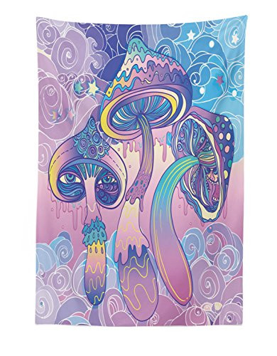 Lunarable Mushroom Tapestry, Trippy Drawing Hippie Design Sixties Visionary Psychedelic Shamanic, Fabric Wall Hanging Decor for Bedroom Living Room Dorm, 30" X 45", Aqua Pale Pink Purple