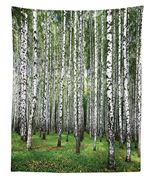 Lunarable Landscape Tapestry Twin Size, Autumn Trees in Birch Forest September Time View Landscape Picture, Wall Hanging Bedspread Bed Cover Wall Decor, 68" X 88", White Green and Black Lunarable Landscape Tapestry Twin Size, Autumn Trees in Birch Forest September Time View Landscape Picture, Wall Hanging Bedspread Bed Cover Wall Decor, 68" X 88", White Green and Black