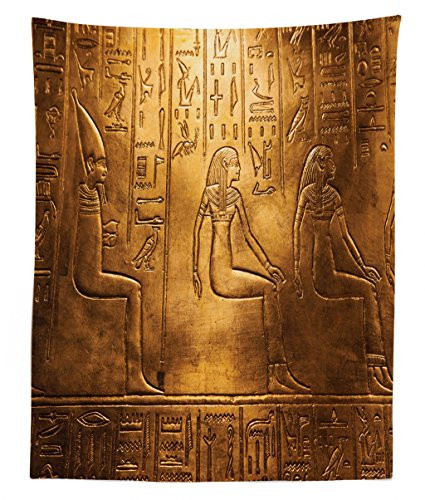 Lunarable Egyptian Tapestry Twin Size, Egypt Hieroglyphics Old Logographic Details and Alphabetic Elements, Wall Hanging Bedspread Bed Cover Wall Decor, 68" X 88", Pale Coffee and Brown