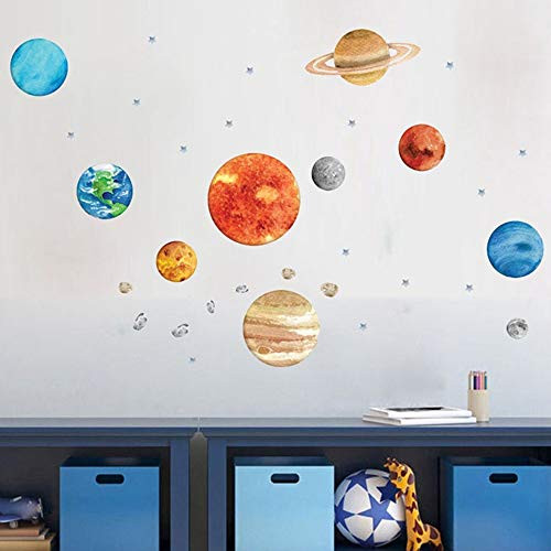 Planet Wall Decals, HD HOME Removable Solar System Watercolor Space Wall Stickers for Kids Solar System Wall Decals for Kids Rooms (Planet Wall Decals)