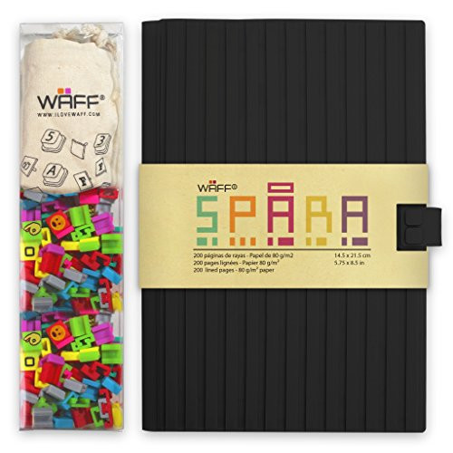 WAFF, Customizable Spara Notebook / Journal Combo, Large, 5.75" x 4", 200 Silicone Tiles - Black