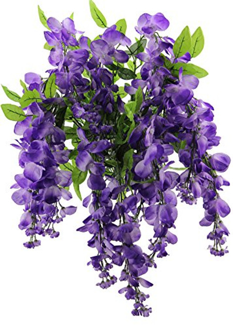 Artificial Wisteria Long Hanging Bush Flowers - 15 Stems For Home, Wedding, Restaurant and Office Decoration Arrangement, Lavender