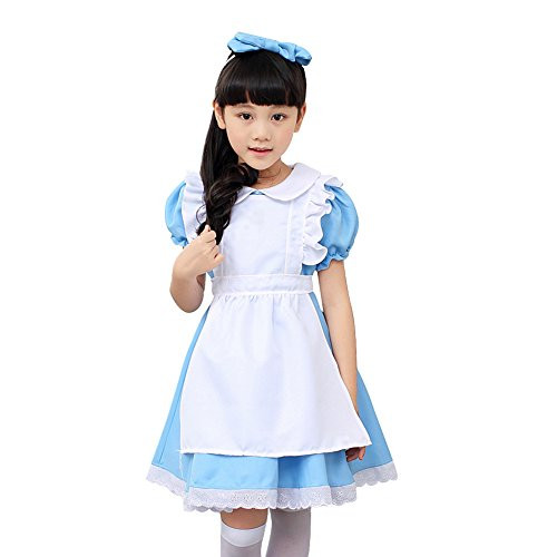 RENGANG Kids Halloween Party Costume Little Housemaid Halloween Costume Dress Little Maid Blue S