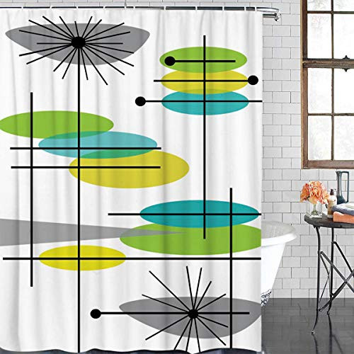 CHARMHOME Mid Century Modern 44 Shower Curtain Polyester Fabric Waterproof Bathroom Decor Bath Curtains Standard Size 60x72 Inch