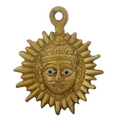 Exotic India Embossed Brass Vastu Surya Wall Hanging , Yellow